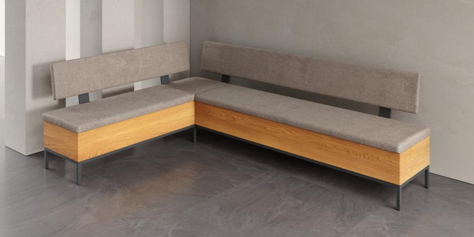 Eckbank mit Truhe nach Mass, graues Polster mit Lehne B23 