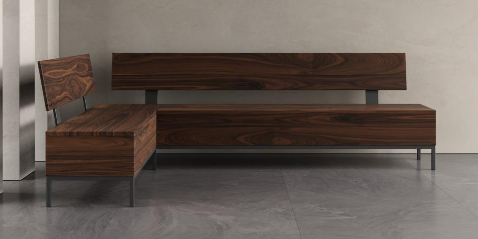 Massivholz Eckbank mit Truhe aus Nussbaum – Zeitloses Design B63 