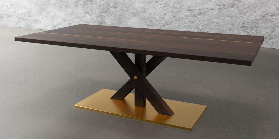 Räuchereichen-Tisch: Massivholz & Mittelsäulen-Design E40 