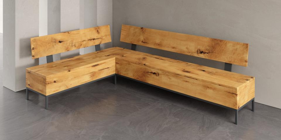Massivholz Eckbank mit Truhe aus Asteiche – Zeitloses Design B63 
