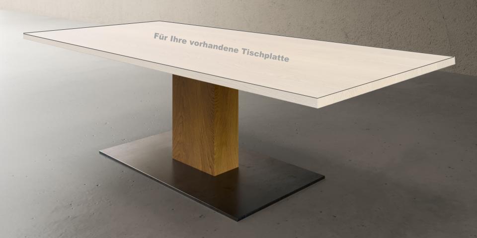 Massives Tischgestell Eiche mit Bodenplatte aus Metall: Edles Handwerksdesign E10 